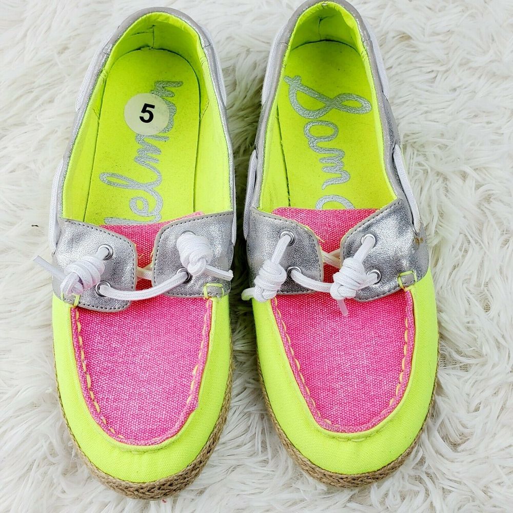 Sam Edelman Sebastian Neon Green Pink Loafers Sz 5 - Picture 2 of 6
